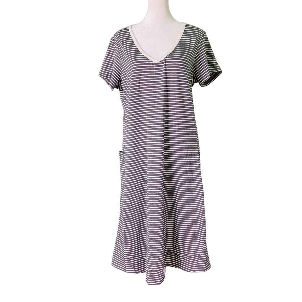 Toad&Co Marley Short Sleeve T-Shirt Dress Gray Stripe Vacation Beach (Size L)